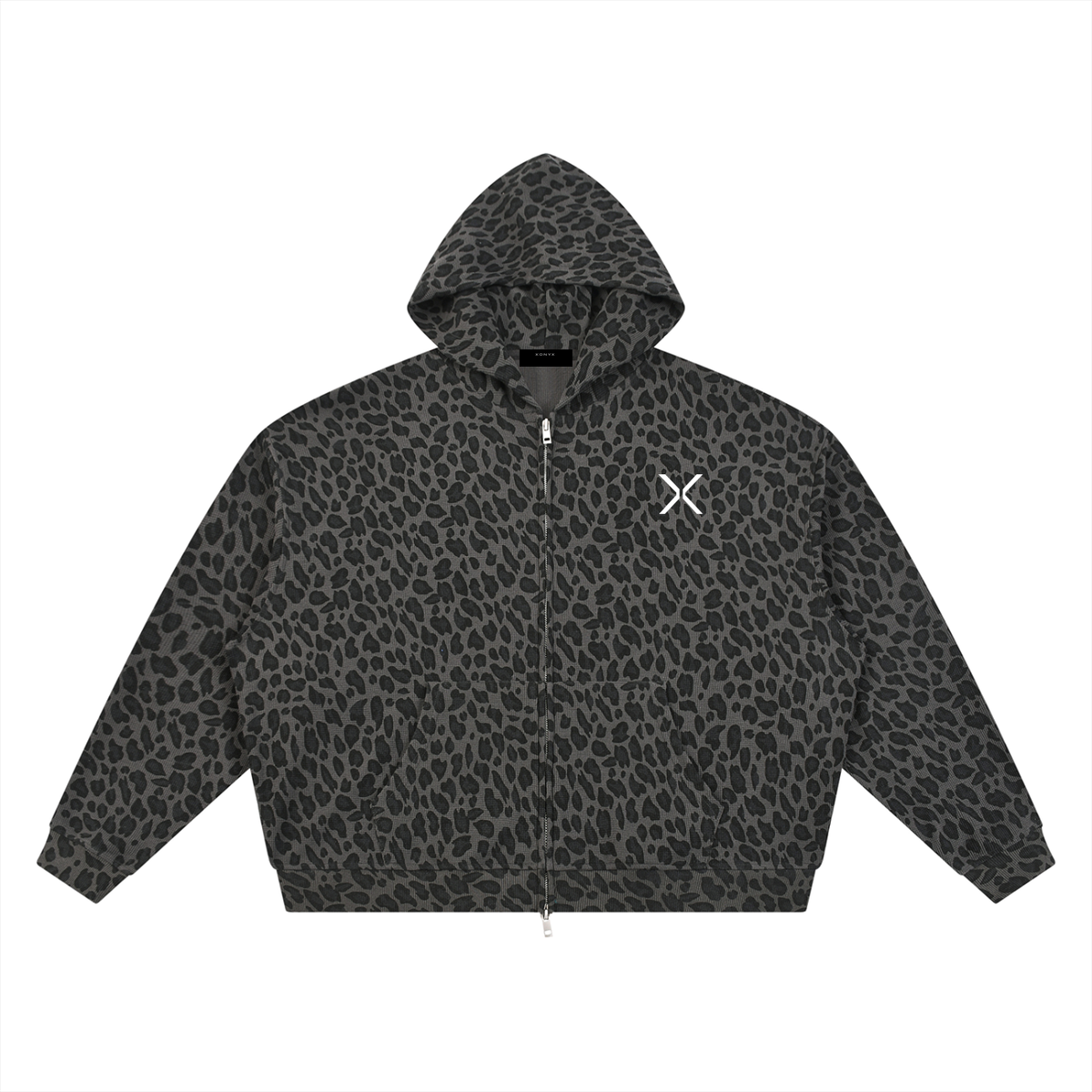 Leopard Print Waffle Full Zip Hoodie